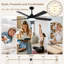 Ventilateur de plafond noir moderne 52 po avec lumières et télécommande, ventilateur de plafond à 5 pales pour chambre à coucher