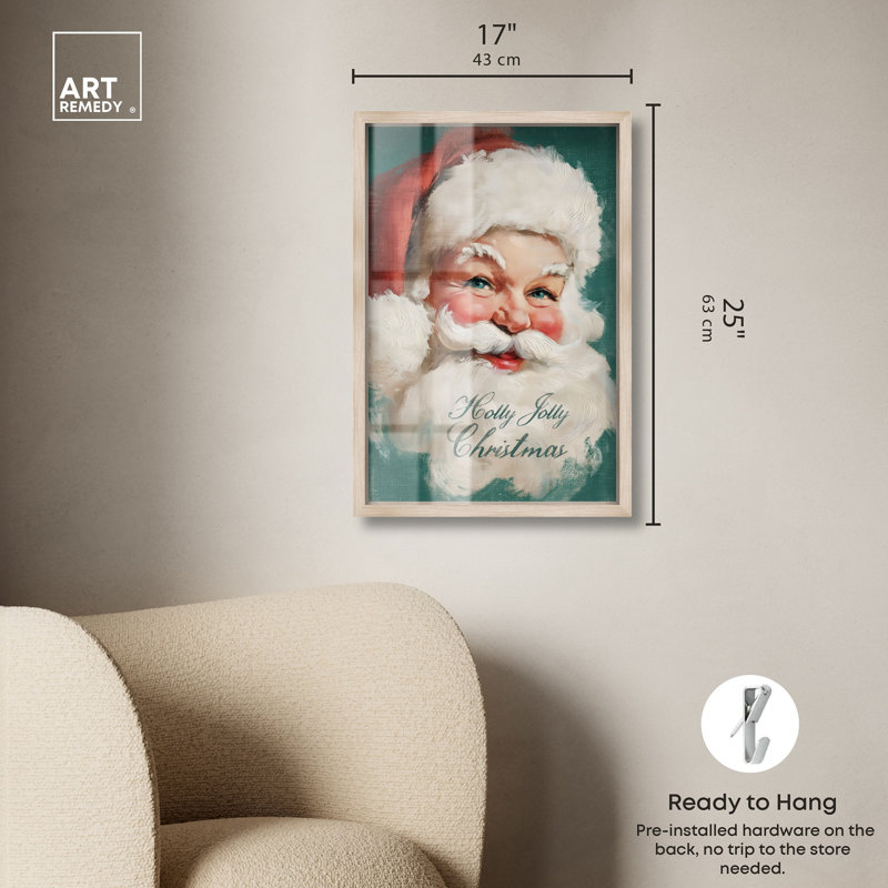 Décoration murale de Noël Holly Jolly Santa Shadowbox par Art Remedy, cadre blond, 17 x 25, H 25 po x l 17 po, Cadre blond