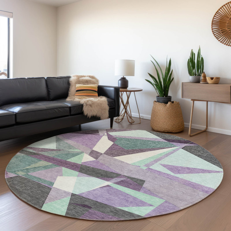 Tapis mauve intérieur / extérieur lavable à la machine Claudian ACN1612, Rond 8 pi