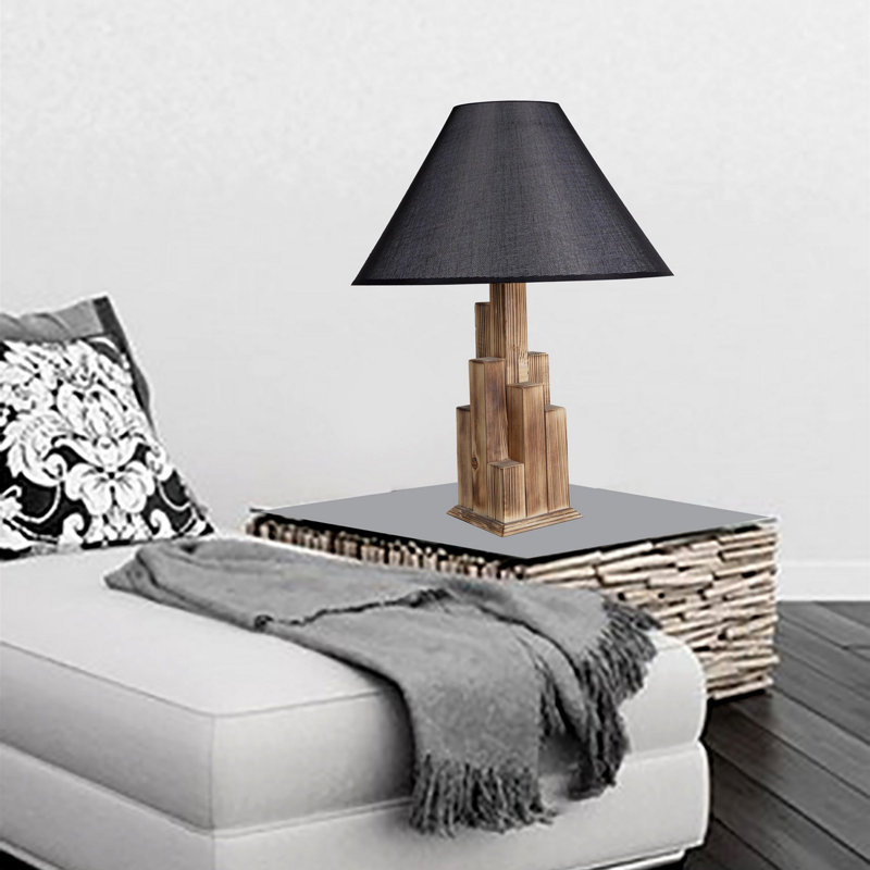 Lampe de table industrielle industrielle, corps en bois, brun et noir | Hauteur 22,0, abat-jour 11,8 diamètre | Douille E27 de 40 W maximum, interrupteur marche / arrêt sur câble | Parfait pour la maison, le bureau et le décor champêtre | Solution d'éclairage élégante