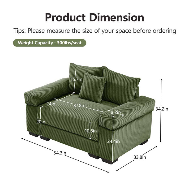 Fauteuil très large et épais avec accoudoirs, Vert