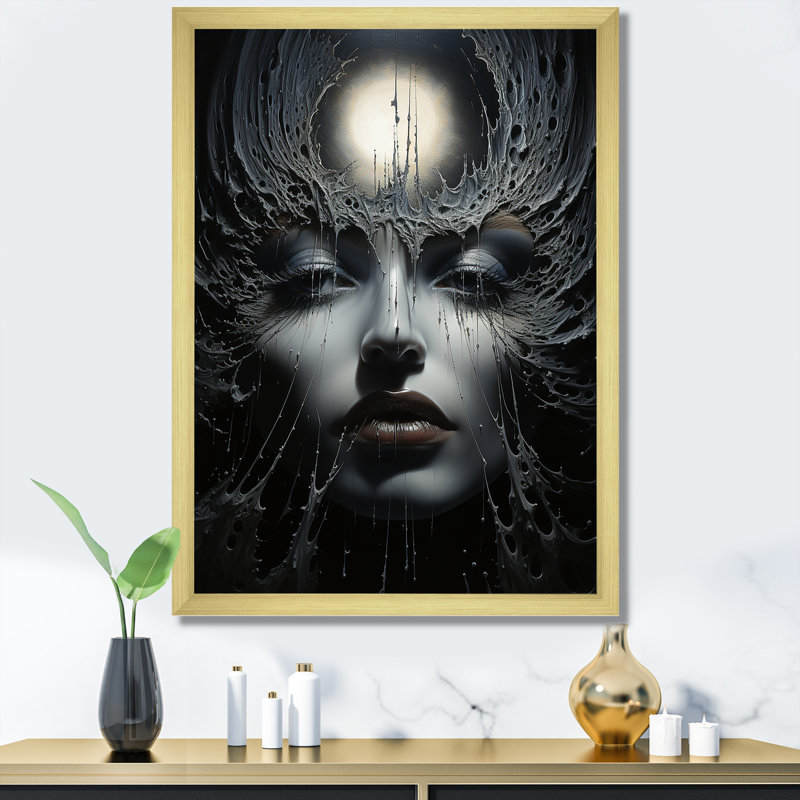 Surréalisme, Eclipse éternelle, portrait sur toile, H 20 po x l 12 po x P 1 po, Encadrement doré