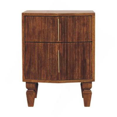 Wood Louvre Bedside Unit,Brown,2-Drawers