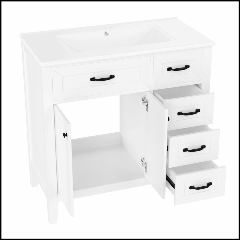 Meuble-lavabo de 36 pouces avec meuble-lavabo et tiroirs, structure solide, panneau de fibres à densité moyenne, conception élégante et durable