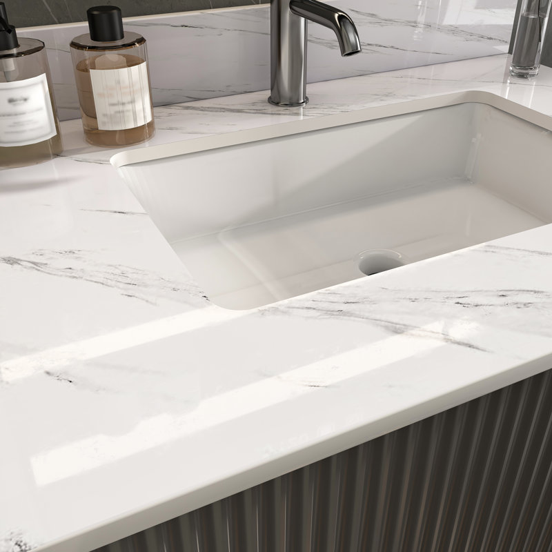Marble Vanity Top,  Vanity Top With Pre-Drilled Faucet Holes, Bathroom Vanity Top With Undermount Rectangular Middle Sink And Bianco Carrara Venato