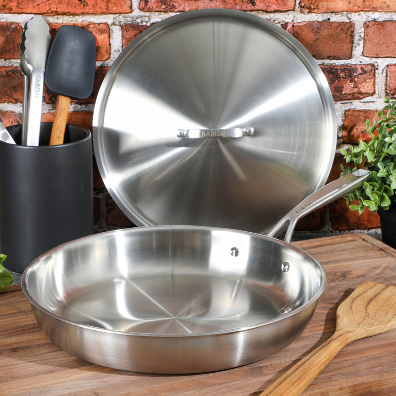 Babish 12.5-Inch Stainless Steel Non-Stick Fry Pan with Lid