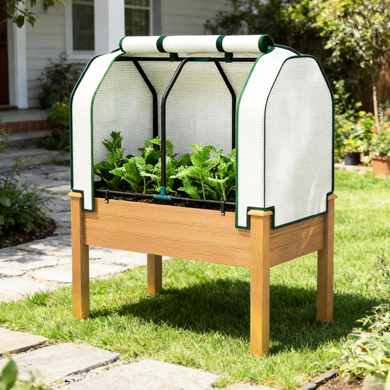 Jardinière d'extérieur avec housse en PE, tissu respirant, structure stable, amplement d'espace pour les plantes tropicales, 35,4 po x 21,7 po 46,9 po, boîte en bois massif de 88 lb et structure en acier, matériau non tissé à la fuite,