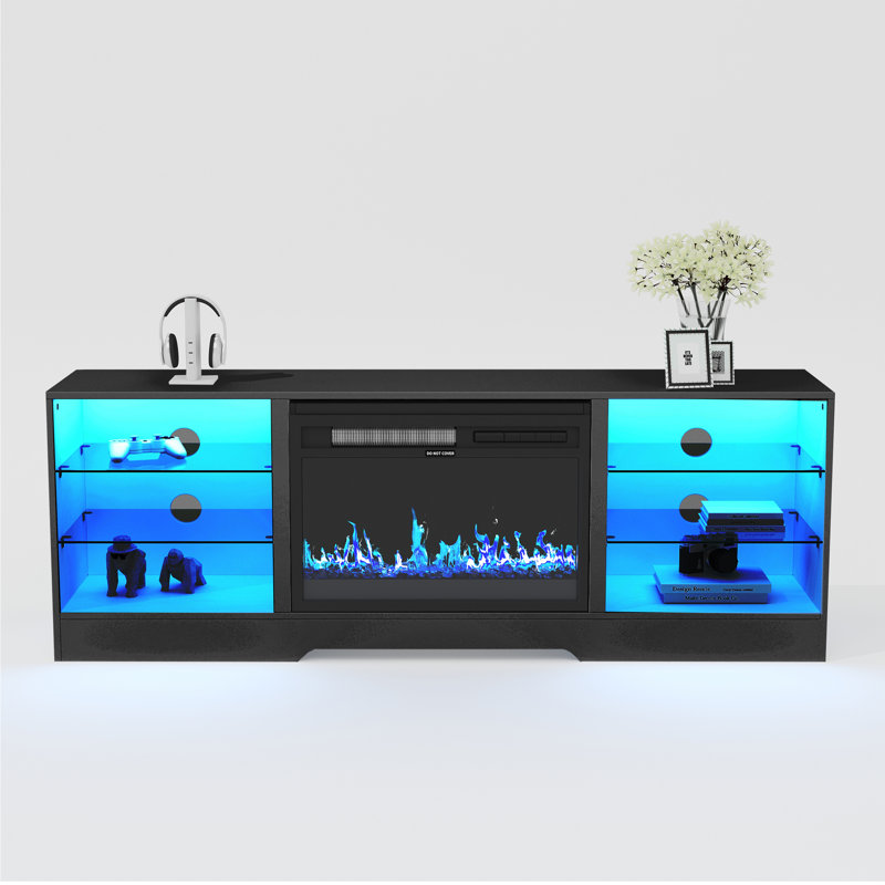 Ryter TV Stand for TVs up to 75" with Fireplace Included, Black