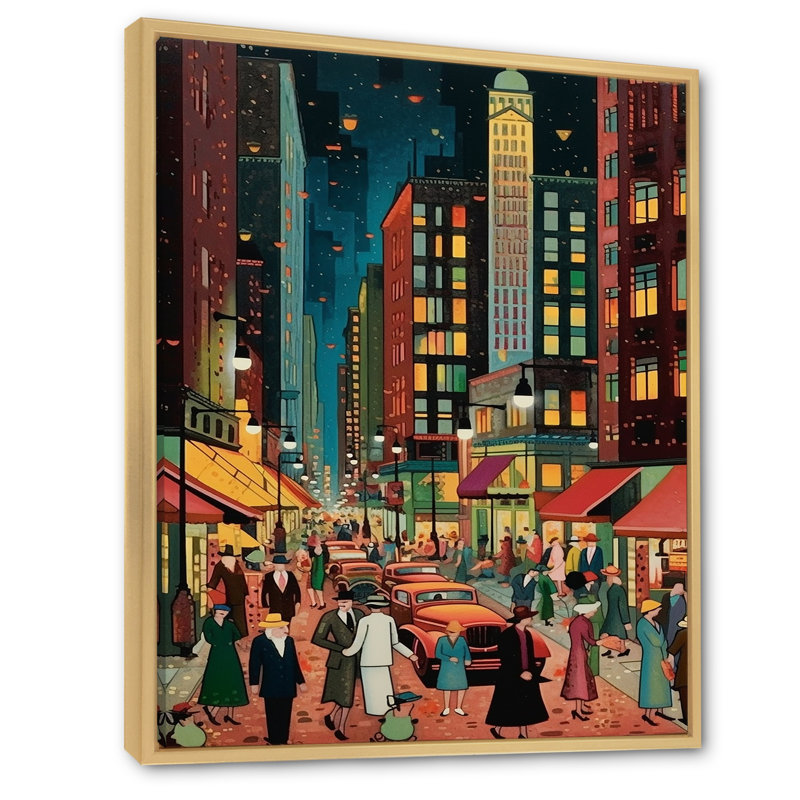 Art déco rétro City Life I - Fashion Woman, art mural encadré, Cadre flottant doré, H 20 po x l 12 po x P 1 po