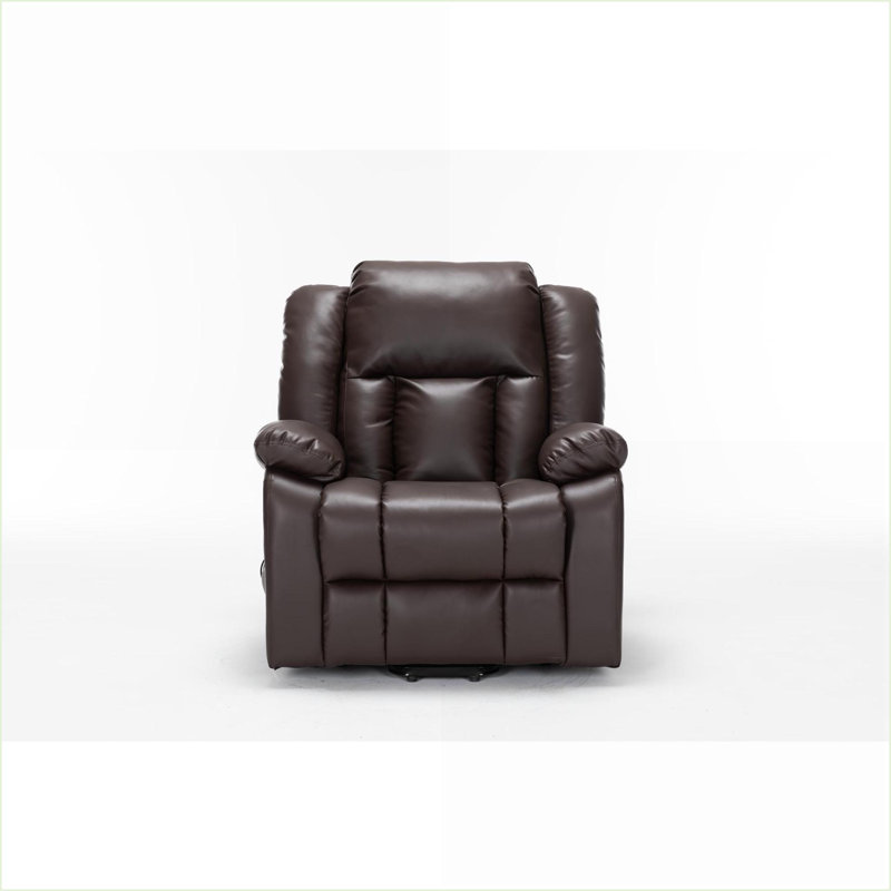 Fauteuil inclinable électrique de massage avec chauffage, port USB | Cuir PU brun foncé, Brun, Manuel - levier / poignée