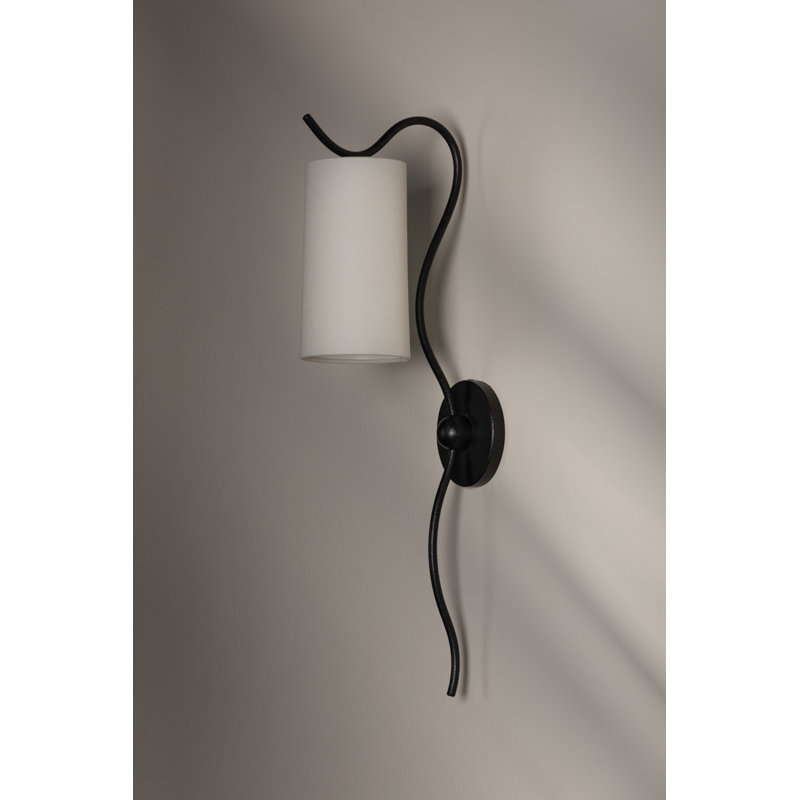 Forged Iron Wall Sconce with Natural Linen Shade