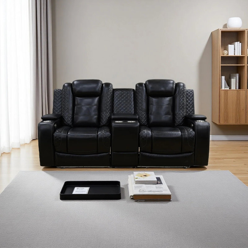 Causeuse inclinable automatique en cuir Breathing, Black
