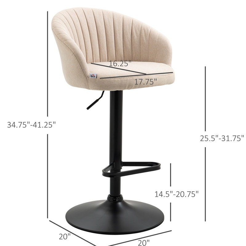 Tabourets de bar pivotants réglables de couleur beige (de 2). Hauteur du comptoir réglable, siège à 360 °, tissu, structure en acier stable, paire de 220 lb maximum, assise en lin texturé de 25,5 po à 31,75 po de hauteur, tournant solidement