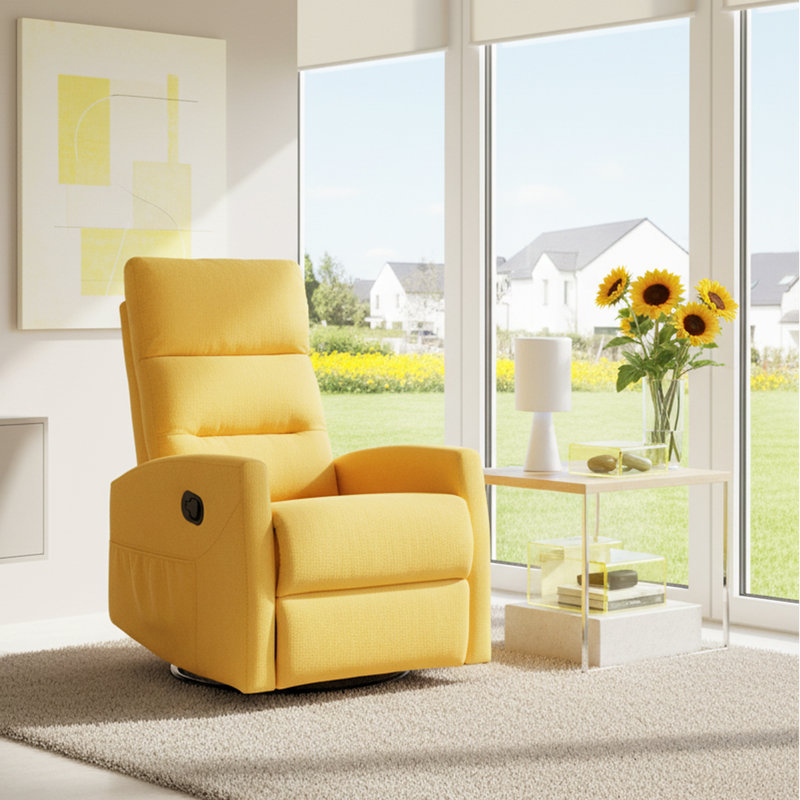 Manual Recliner Chair With Rocker And Swivel In Fabric For Living Room, Yellow