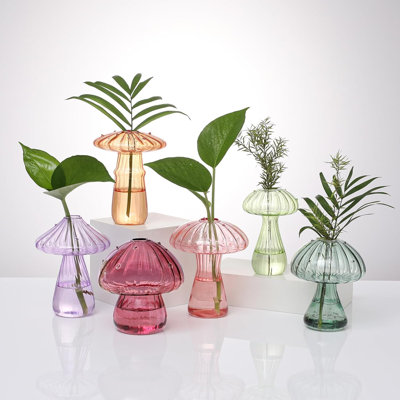 Vases en verre champignon pour plantes d'intérieur, ensemble de 6 stations colorées de propagation des plantes, mini terrarium pour plantes