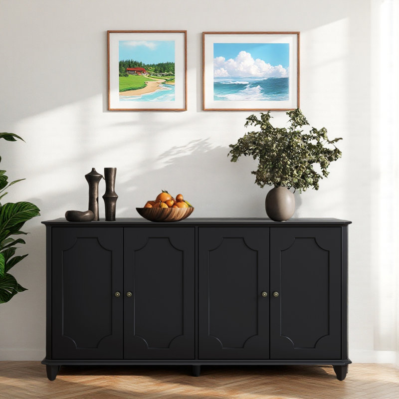 Buffet vintage avec portes cintrées à panneaux surélevés, grand espace de rangement, tablettes réglables et pieds de nivellement réglables
