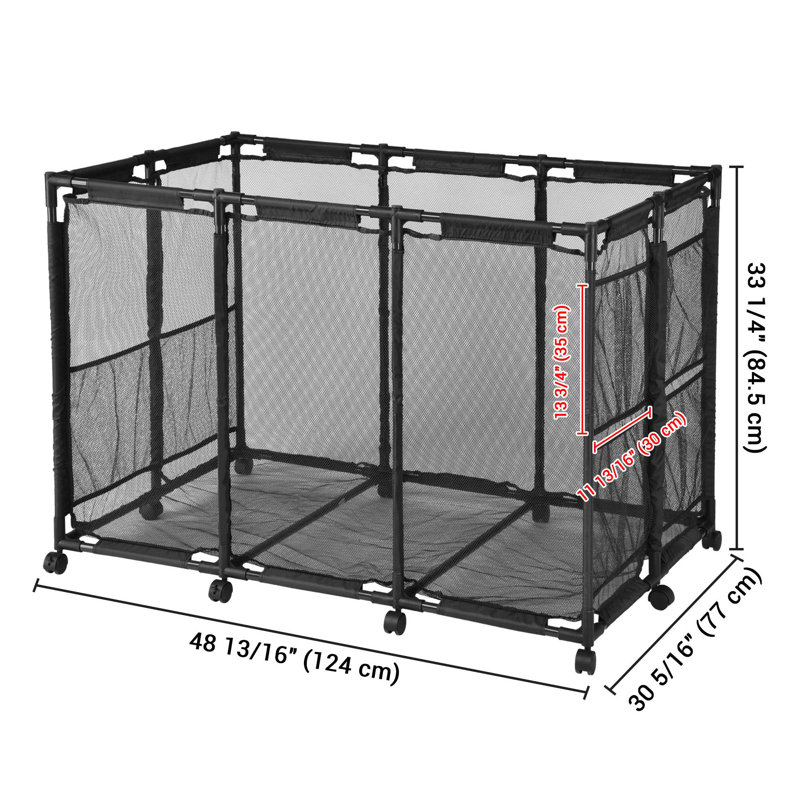 06PSB003_wfv Metal Frame 10 Wheels Rolling Mesh Pool Float Storage Bin with Side Pockets Blue, Black