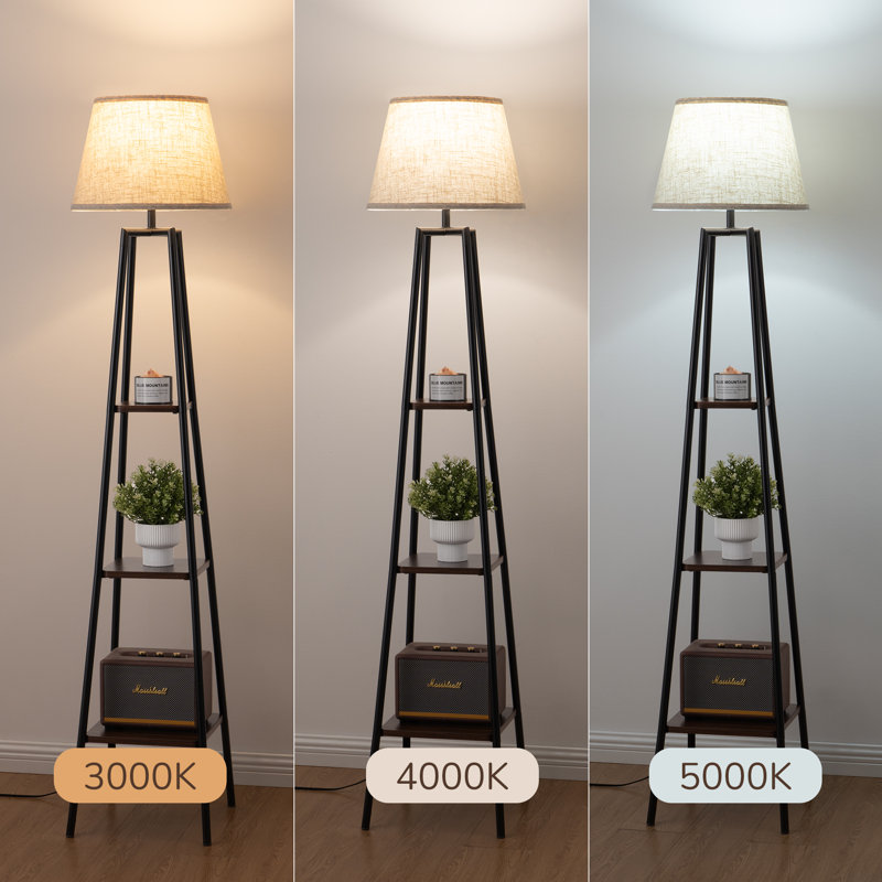 Mier 65" Tray Table Floor Lamp, Rosewood/Black