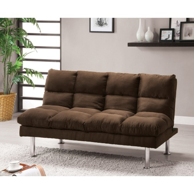 Canapé-lit futon contemporain en microfibre avec pieds de soutien supplémentaires, Marron foncé