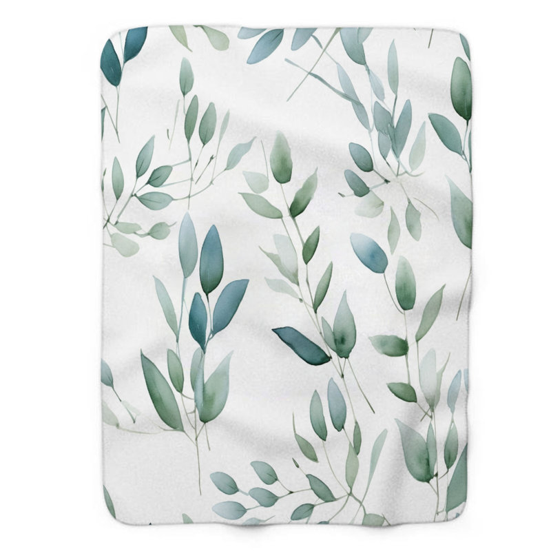 Calm Canopy - 1 pièce Sherpa Premium, Grand lit, Blanc / bleu / vert floral 1