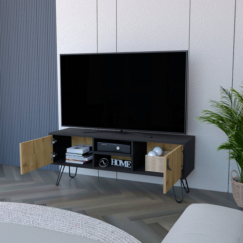 Meuble télé pour salon, noir / Macadamia