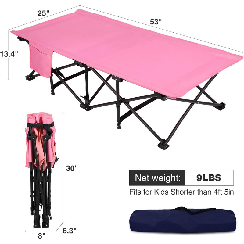 Lit de bébé pliant portatif pour enfants, H 12 po x l 26 po x L 53 po, Rose