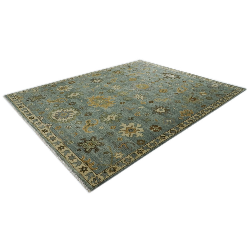 12x14'9'' Hand Knotted Wool Blue Oushak Transitional Rug