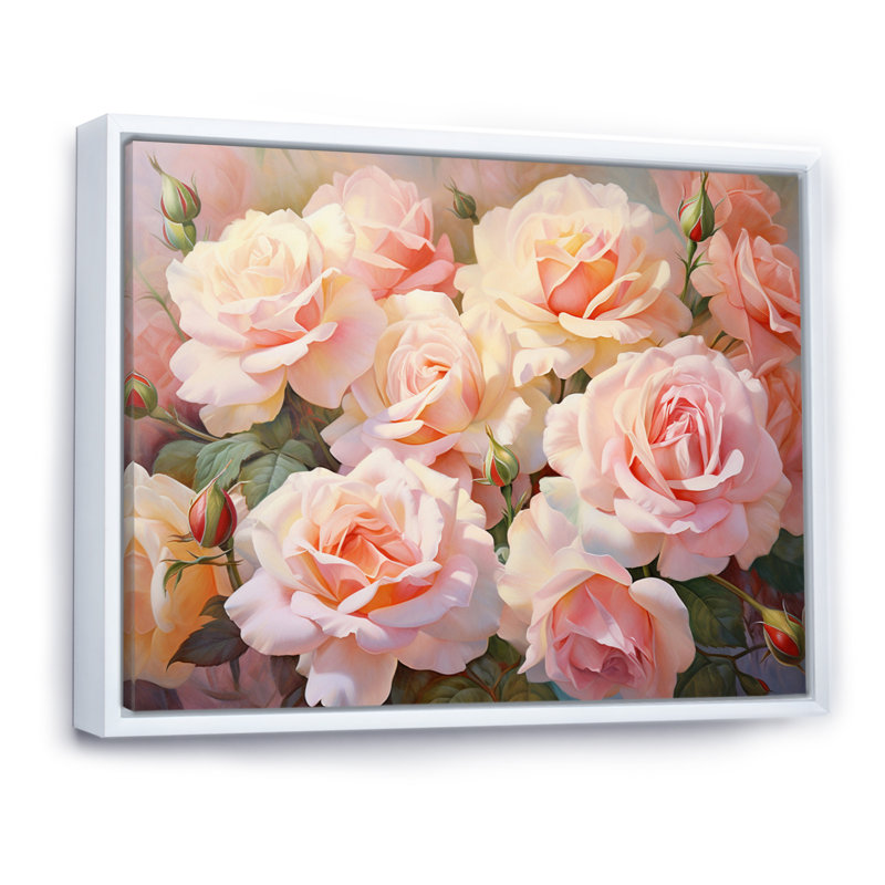 Roses roses, impression romantique, H 12 po x l 20 po x P 1 po, Cadre flottant blanc