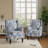 Duward Damask Navy Floral Upholstered Wingback Accent Chair with Nailhead Trim-2112725039