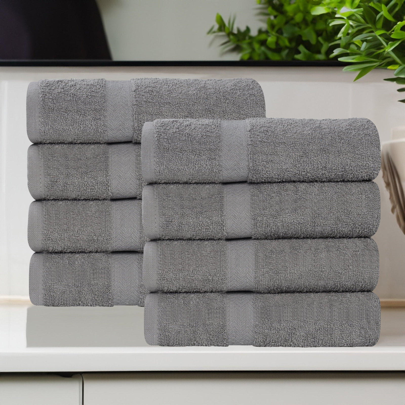 Quick-Drying Cotton Washcloth, Charcoal, 8 Pieces Towel Set