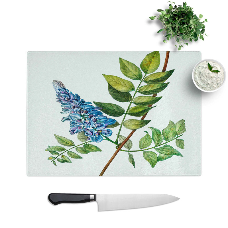 Tempered Glass Blooming Kidney Bean Tree Chopping Board, 39 cm W x 28.5 cm L