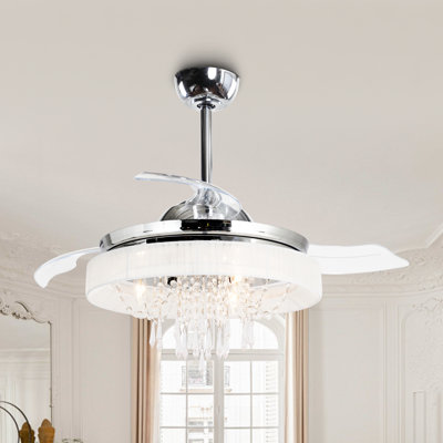Modern 42" Crystal Retractable Ceiling Fan With Light Kits And Remote Control