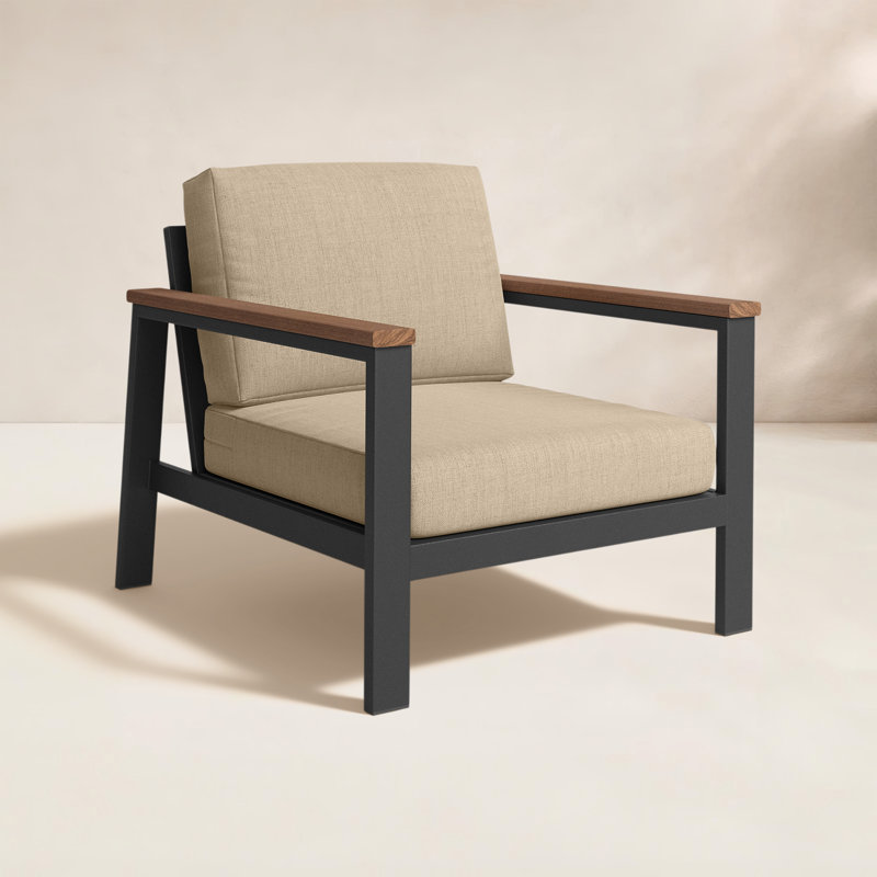 Chaise longue d'extérieur avec coussins Sunbrella® Townsend, Sunbrella® toile beige chiné, Acajou antique, Yes
