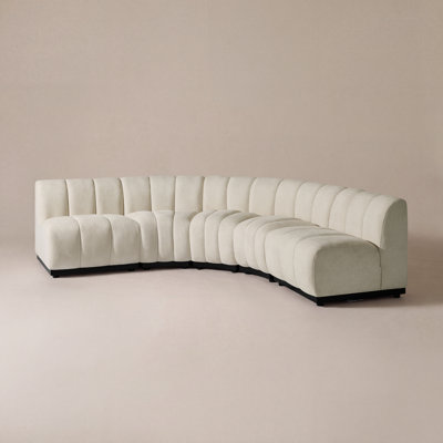 5 Piece Modern Curved Sectional Sofa, Chenille Modular Couch with Solid Wood Base, Symmetrical Design