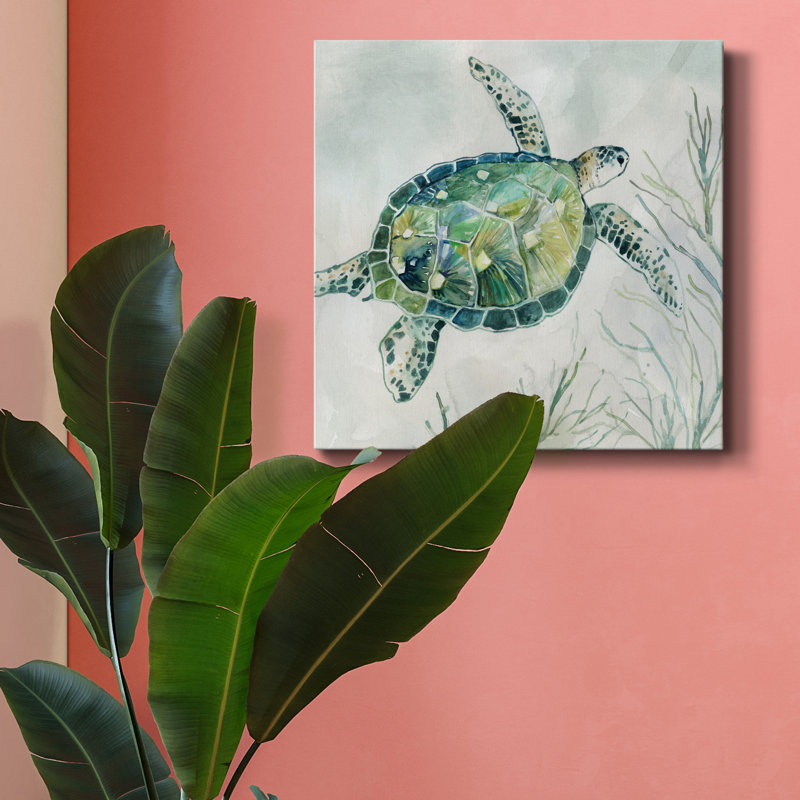 Tortue de verre de mer I - impression sur toile tendue, H 16 po x l 16 po x P 1 po