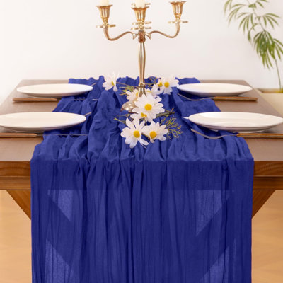 Chemin de table en gaze de coton bleu royal, 6 pièces, 3 m, style rustique, idéal pour une fête prénatale, un mariage, un anniversaire ou toute autre occasion. Décoration de table bohème estivale. Parfait pour un mariage, un anniversaire ou une fête d'intérieur.