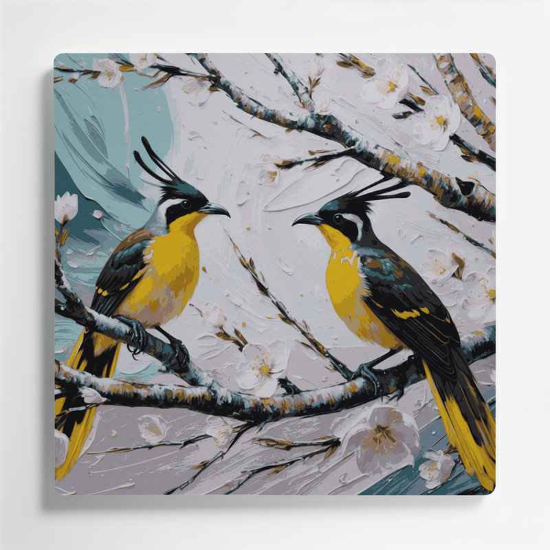 Oiseaux, art mural jaune en métal Bulbul, H 144 po x l 144 po x P 0,05 po