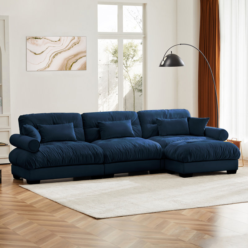Super Comfort Oversized Modular Velvet Sectional Sofa Couch With Movable Ottoman,Corner Sectional With Bolstered Armrests, Deep Seat Cloud Couch, Convertible L Shaped Couch For Living Room