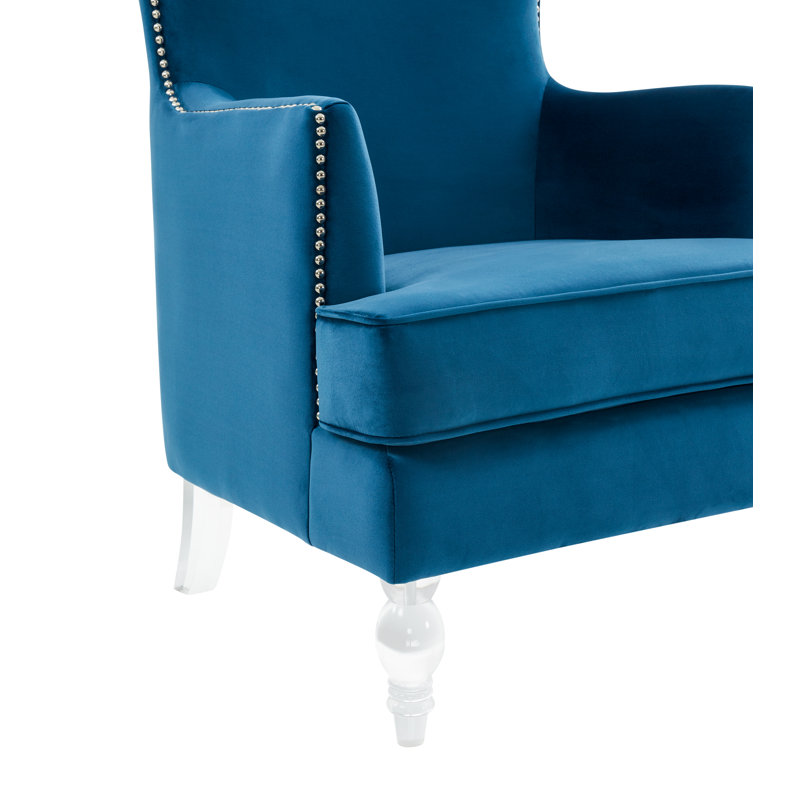 Bree 73.914Cm Wide Velvet Wingback Chair, Navy Velvet