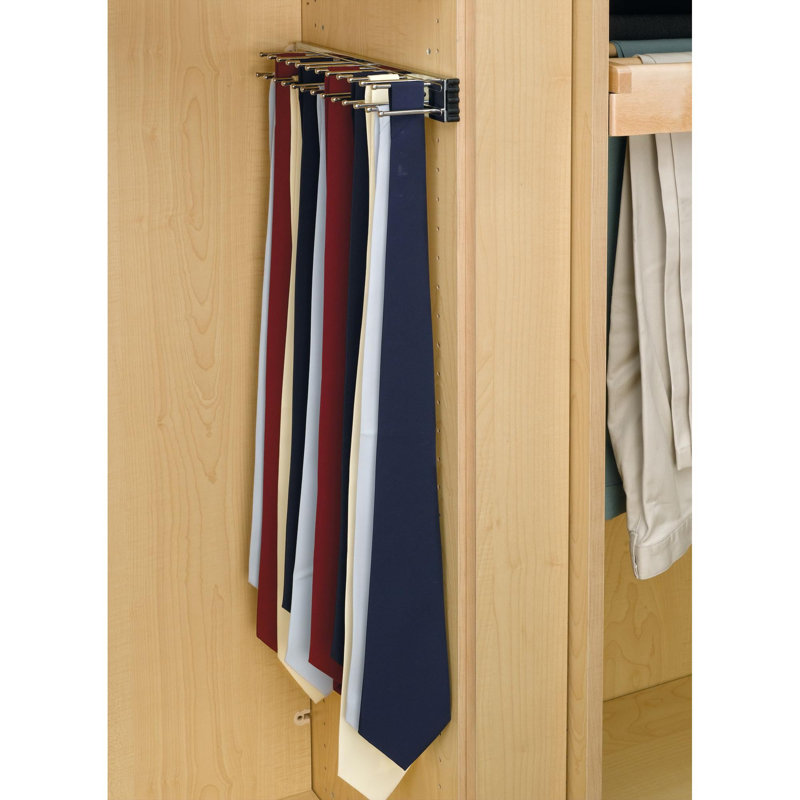 Pullout 14 Inch Side Mount Extending Closet Tie And Belt Organization Storage Rack Holder For Up To 25 Ties, Chrome