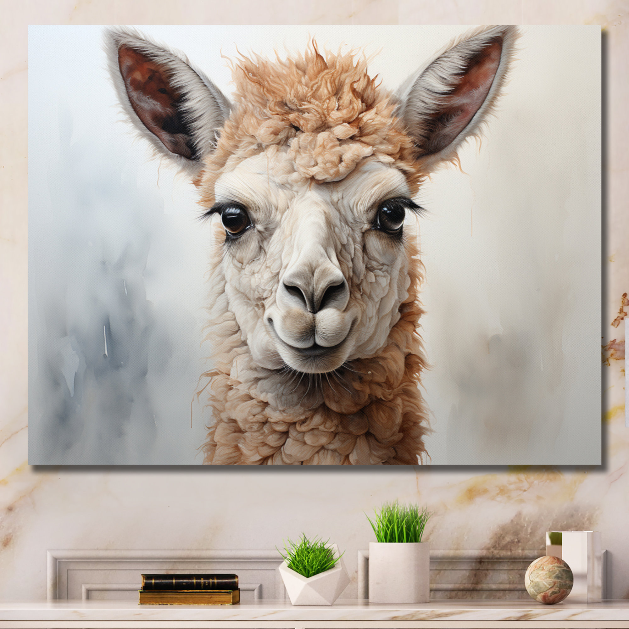 Beige Alpaca Portrait II Framed On Canvas Print