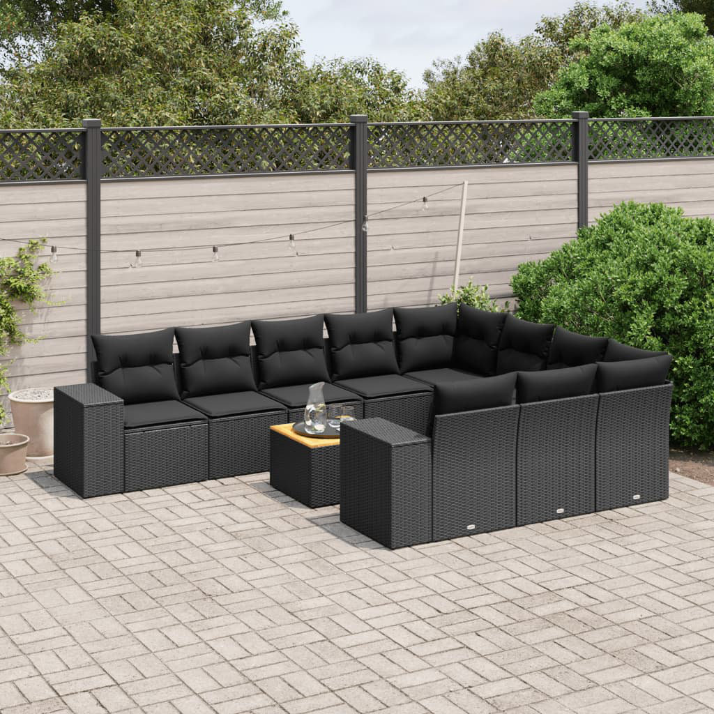 Vidaxl 11-Tlg. Garten-Sofagarnitur Mit Kissen Beige Poly Rattan