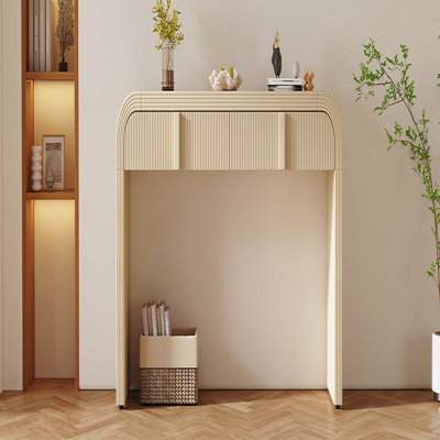 Modern Console Table, 2 Drawers, Fluted Design, Rounded Silhouette for Hallway - Apricot Cream