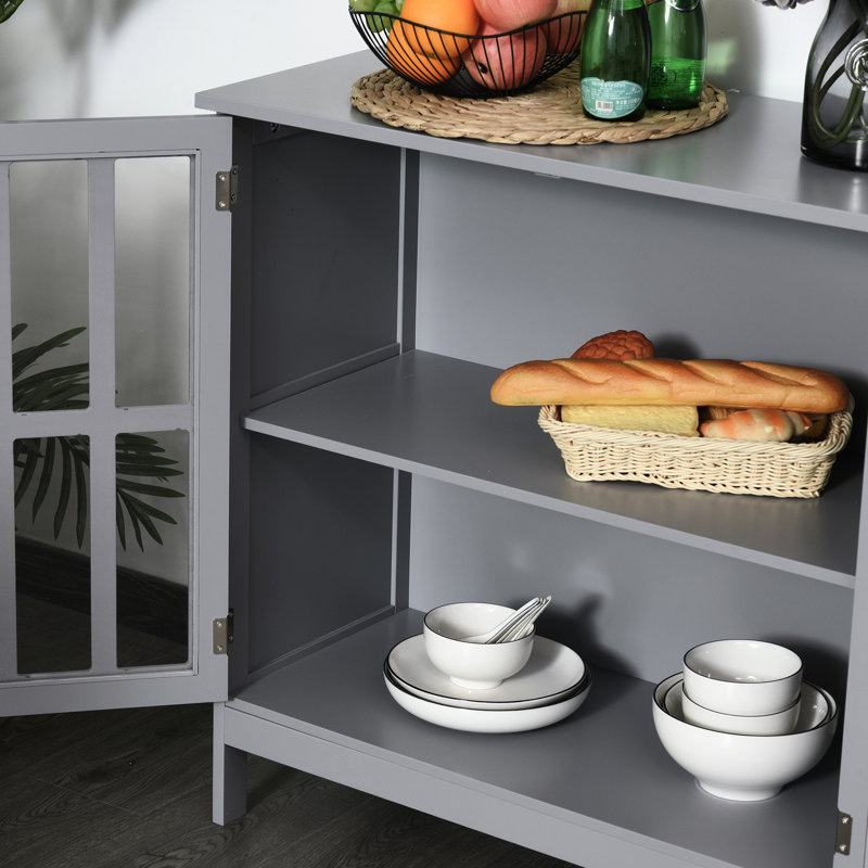 Buffet gris avec rangement à 2 portes. Convient à divers endroits. Matériau,. Portes d'armoire de rangement l 31,5 po x l 14,25 po. , Optimise l'espace
