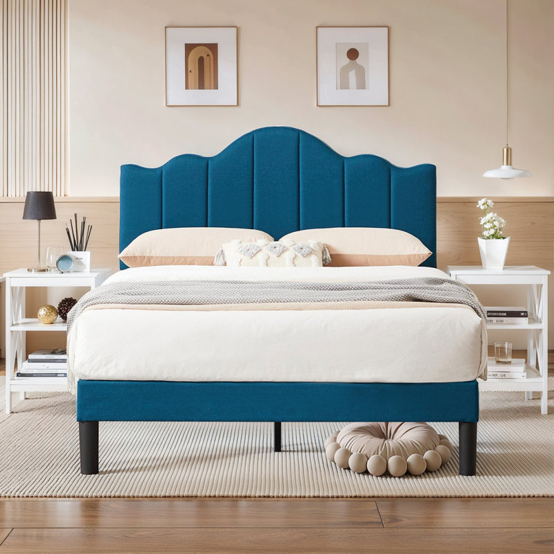 Lit double tapissier double avec 2 tables de chevet - Ensemble de chambre à coucher moderne, Double 