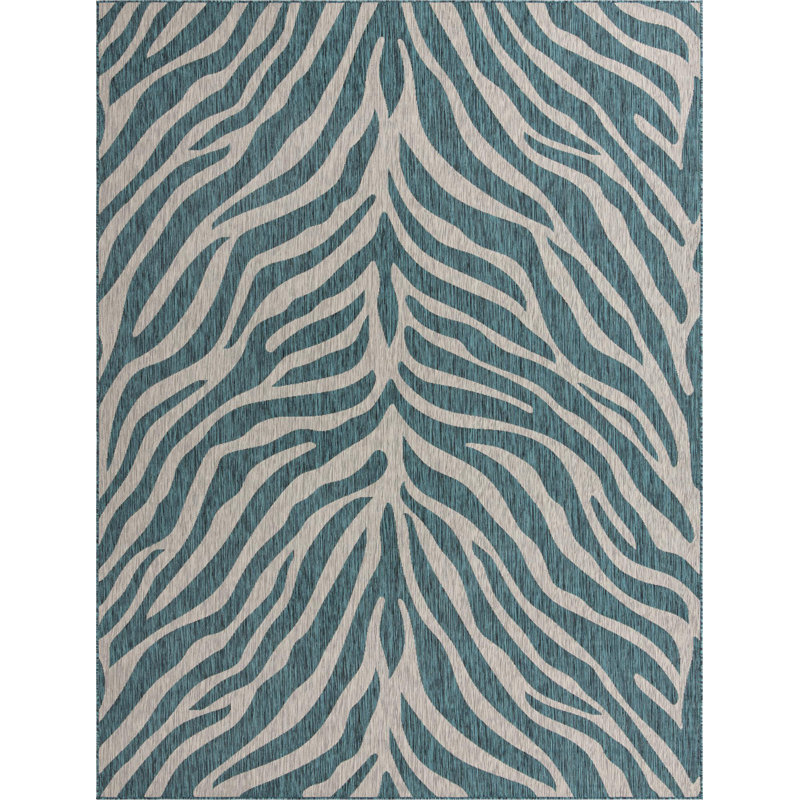 Tapis d'extérieur joyeux vert-bleu, Rectangle 9 pi x 12 pi