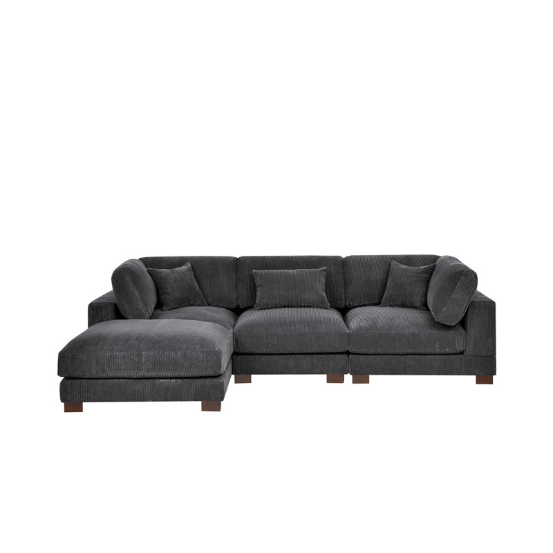 Canapé modulaire rembourré 4 pièces Temica, Velours côtelé gris
