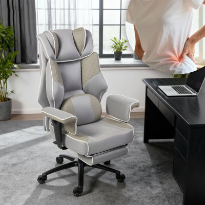 Grand et grand fauteuil de bureau avec support lombaire à massage, fauteuil de jeu avec accoudoirs réglables et coussin de siège large et épais, fauteuil de direction avec repose-pieds, 400 lb