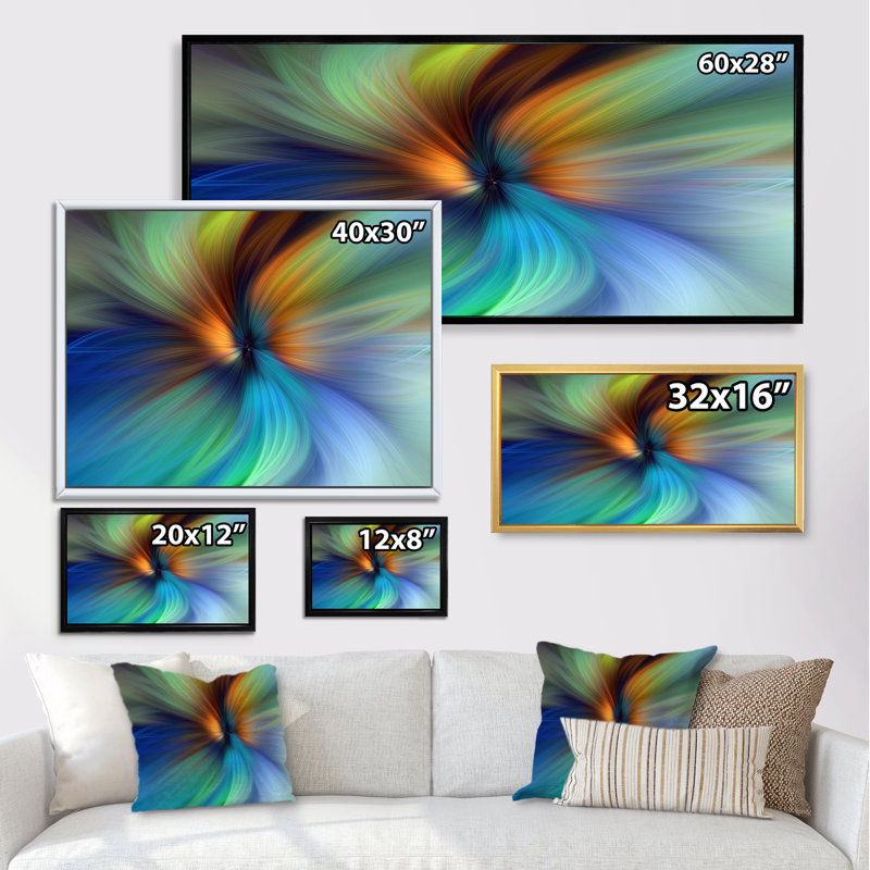 «Colorful Marbleized Swirl Abstract Leaf», impression sur toile, Encadrement doré, L 60 po x H 28 po