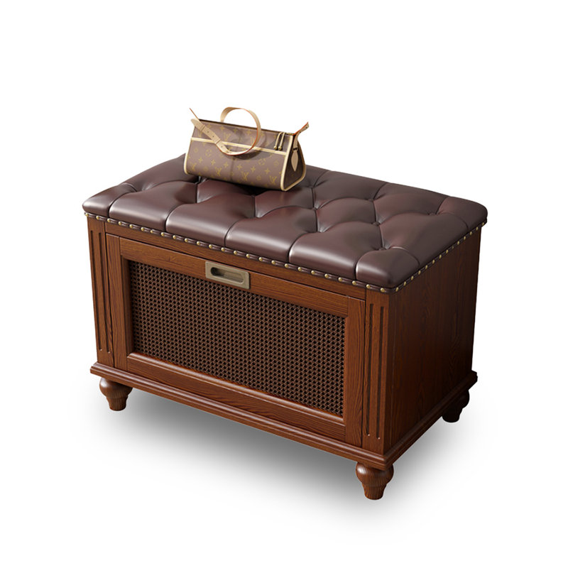 Banc rembourré en bois massif noyer, H 19,69 po x l 26,77 po x P 14,96 po